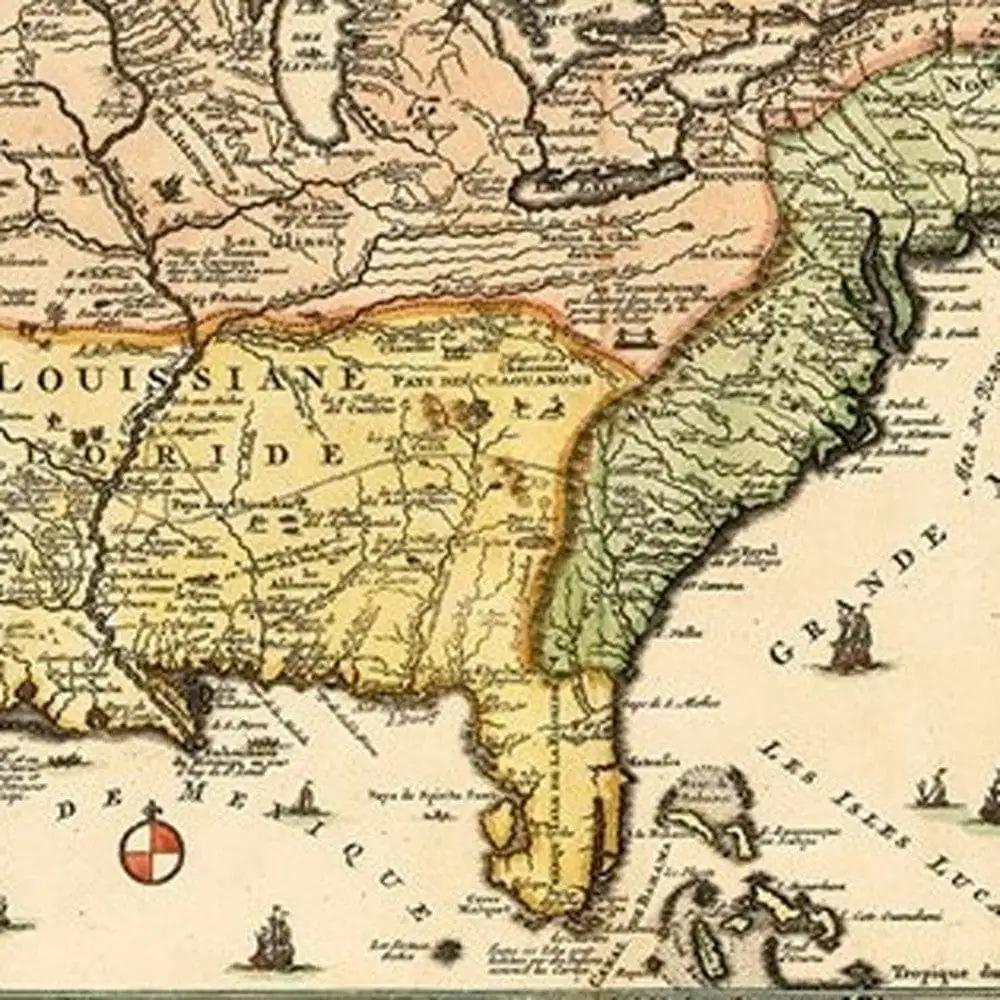 20" X 24" Vintage 1718 Map Of New France - Homeroots - Flyclothing LLC