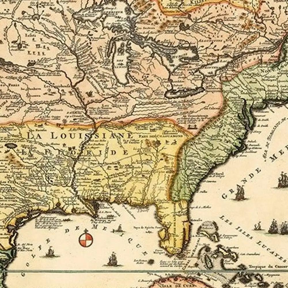 20" X 24" Vintage 1718 Map Of New France - Homeroots - Flyclothing LLC