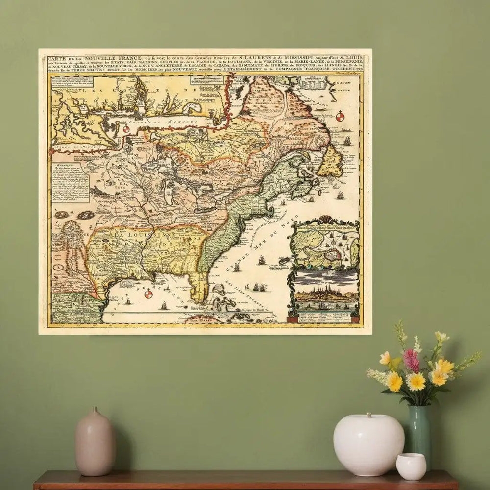 20" X 24" Vintage 1718 Map Of New France - Homeroots - Flyclothing LLC