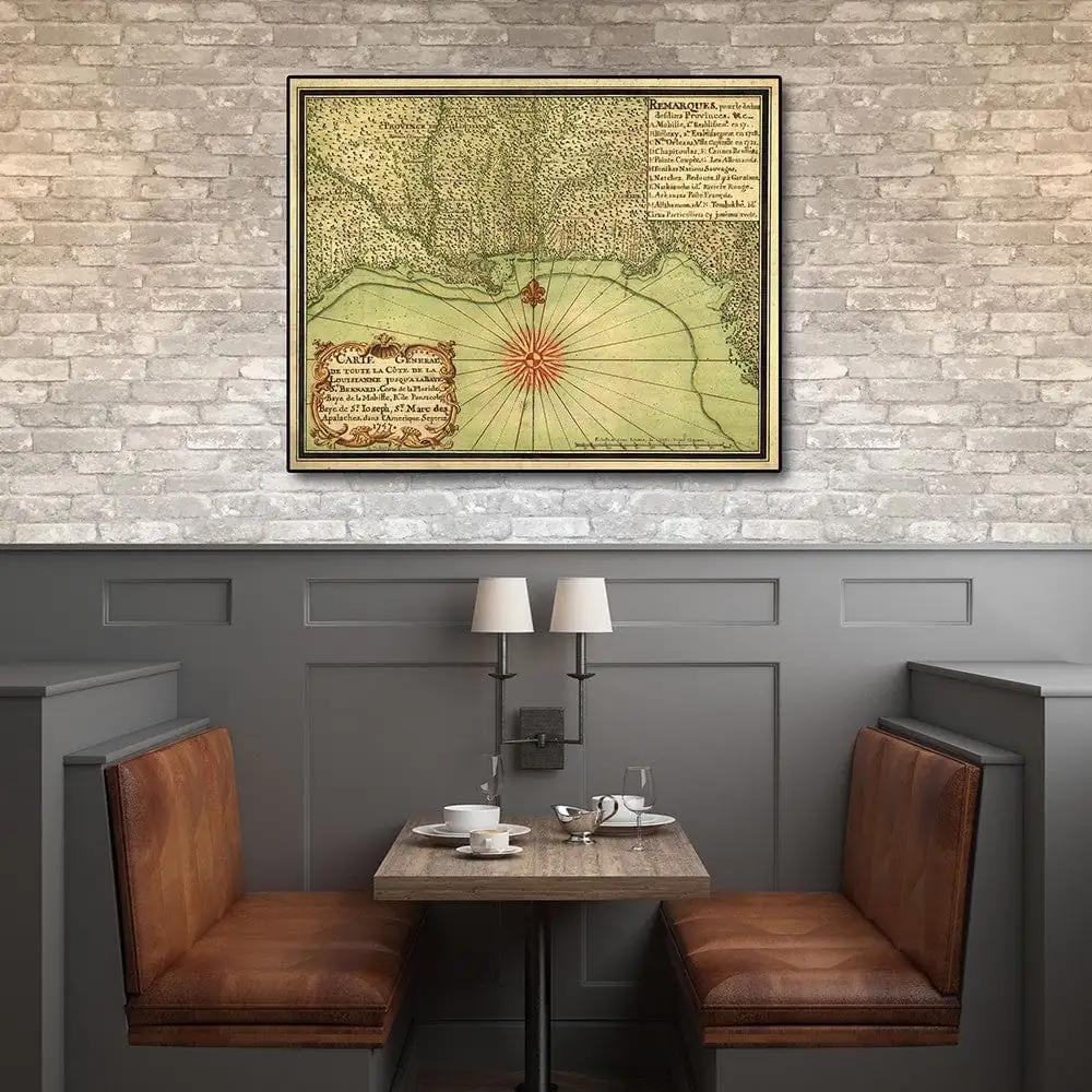 20" X 24" C1747 Map Of The Gulf Coast Vintage Poster Wall Art - Homeroots - Flyclothing LLC