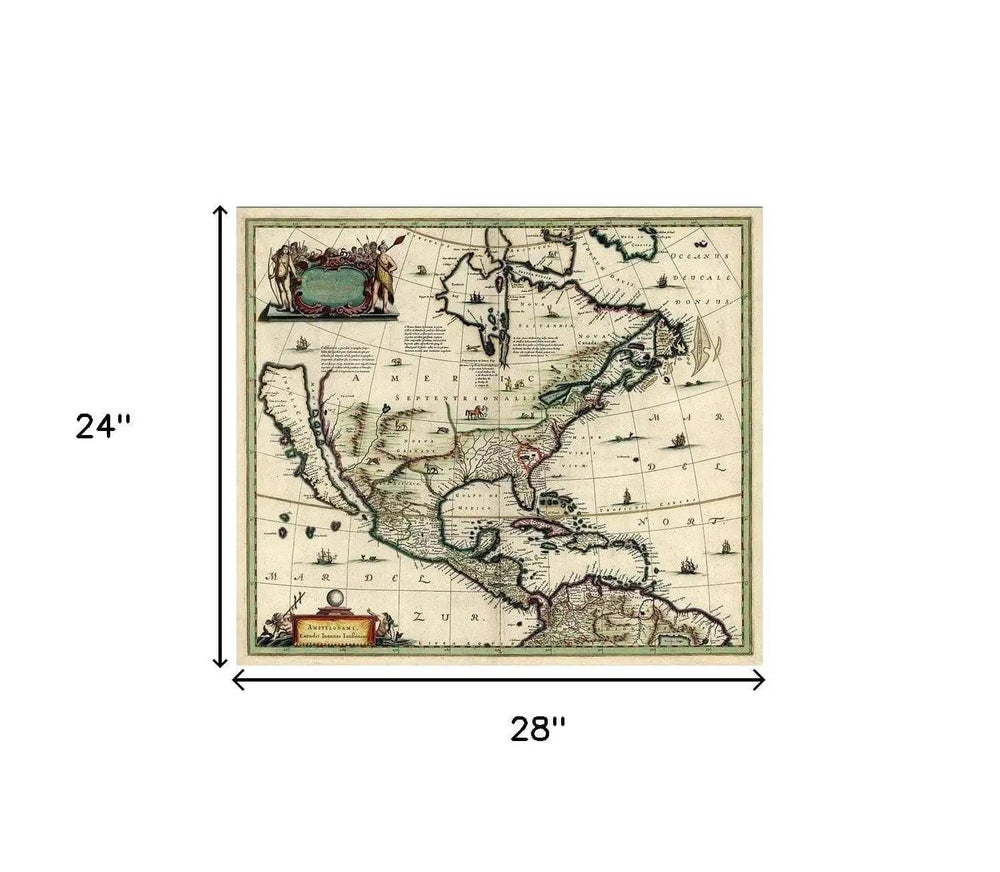 Vintage 1652 Map Of Early North America Unframed Print Wall Art - Homeroots - Flyclothing LLC
