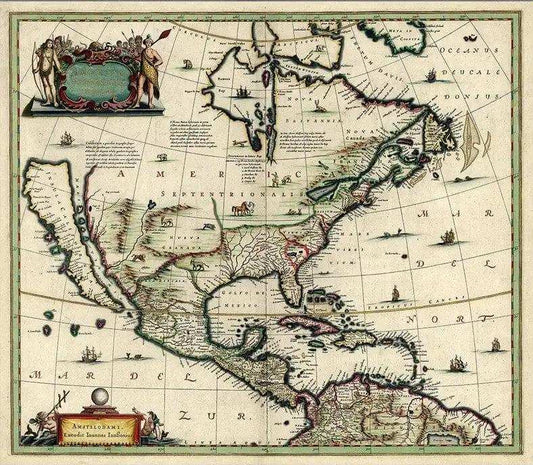Vintage 1652 Map Of Early North America Unframed Print Wall Art - Homeroots - Flyclothing LLC