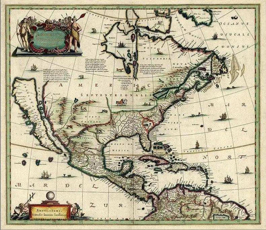 Vintage 1652 Map Of Early North America Unframed Print Wall Art - Homeroots - Flyclothing LLC
