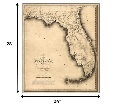 24" X 28" C1823 Early Map Of Florida Vintage Poster Wall Art - Homeroots - Flyclothing LLC