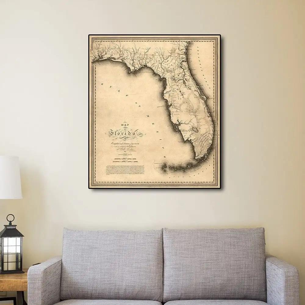 20" X 24" C1823 Early Map Of Florida Vintage Poster Wall Art - Homeroots - Flyclothing LLC