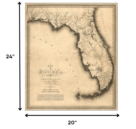 20" X 24" C1823 Early Map Of Florida Vintage Poster Wall Art - Homeroots - Flyclothing LLC