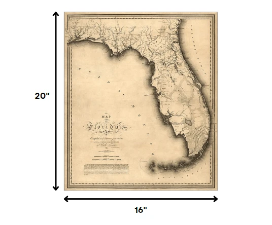 16" X 20" C1823 Early Map Of Florida Vintage Poster Wall Art - Homeroots - Flyclothing LLC