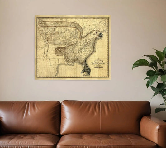 24" X 30" Eagle Map Of America C1833 Vintage  Poster Wall Art - Homeroots