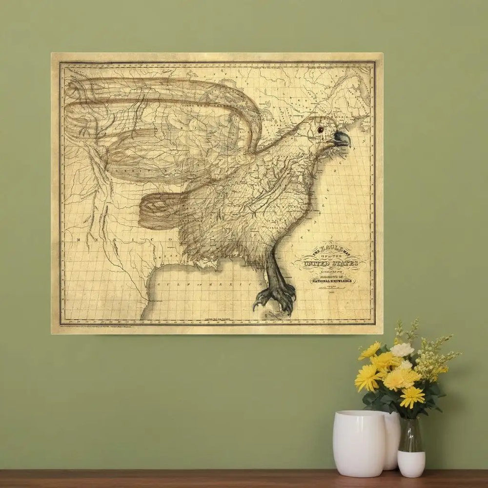 20" X 24" Eagle Map Of America C1833 Vintage Poster Wall Art - Homeroots - Flyclothing LLC