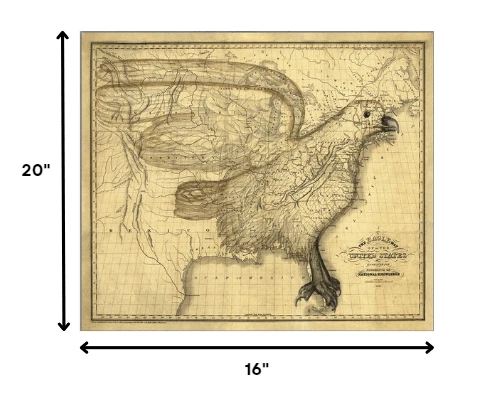 16" X 20" Eagle Map Of America C1833 Vintage Poster Wall Art - Homeroots - Flyclothing LLC
