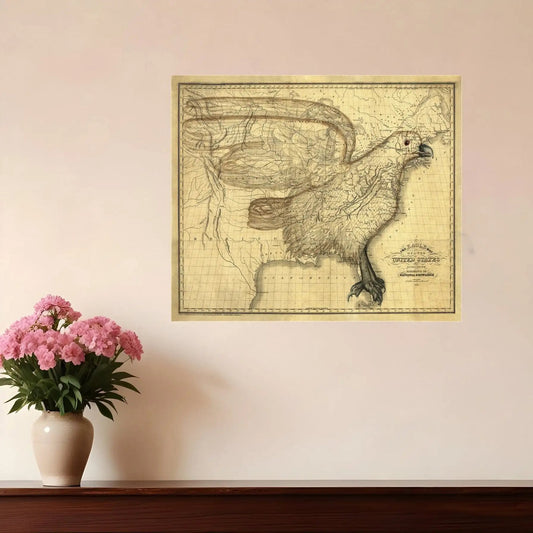 16" X 20" Eagle Map Of America C1833 Vintage  Poster Wall Art - Homeroots