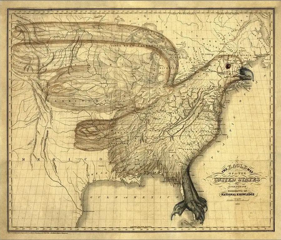 16" X 20" Eagle Map Of America C1833 Vintage Poster Wall Art - Homeroots - Flyclothing LLC