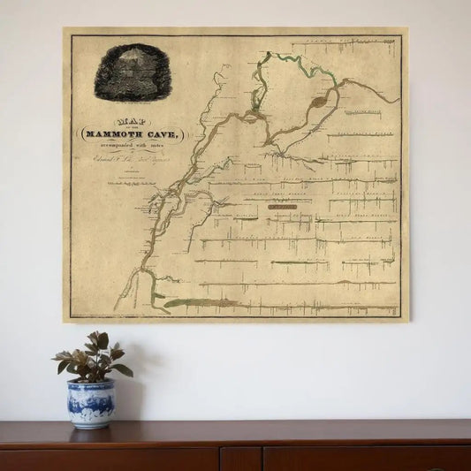 24" X 28" Map Of Kentucky Mammoth Cave Vintage  Poster Wall Art - Homeroots