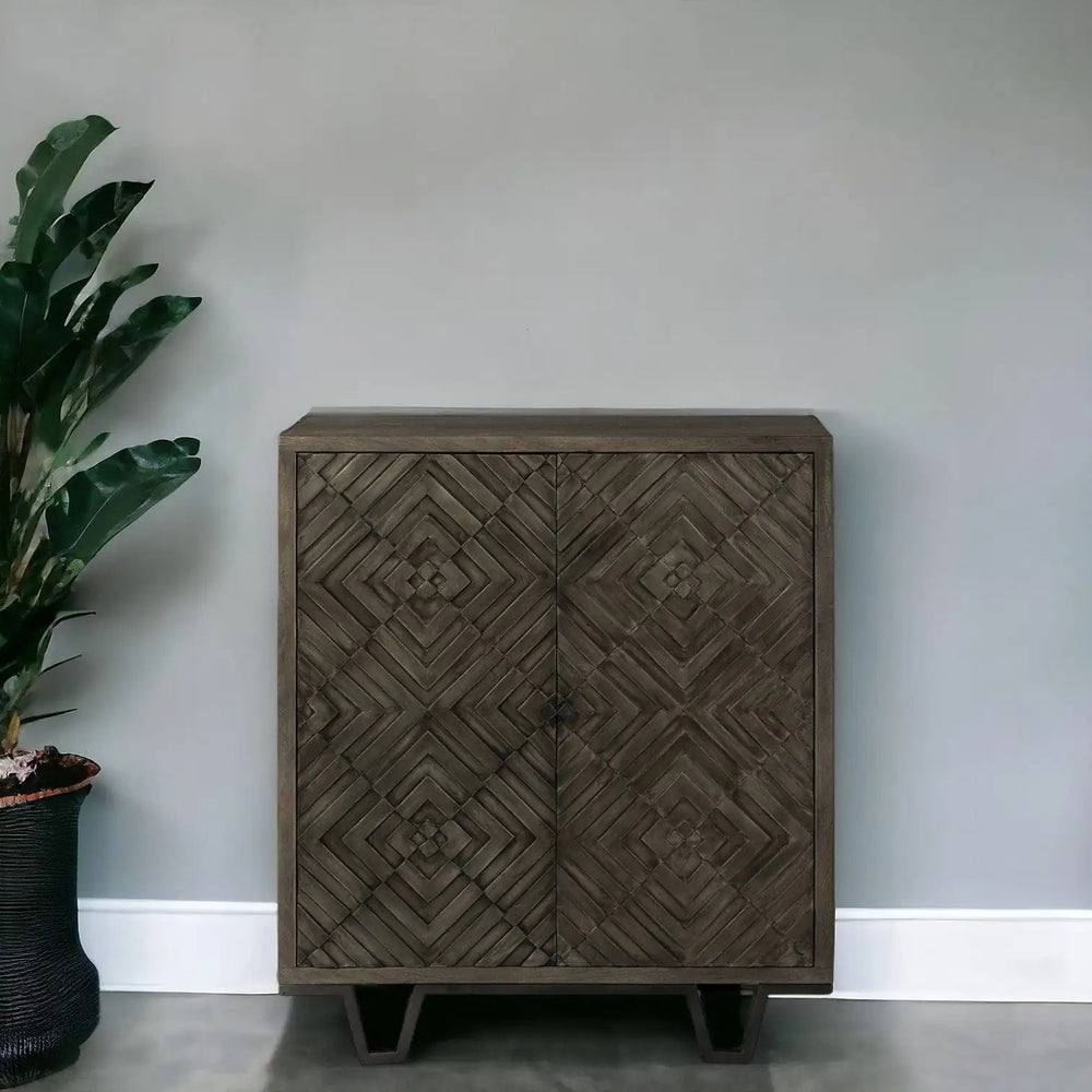 16" Black and Dark Brown Accent Cabinet With One Shelf - Homeroots