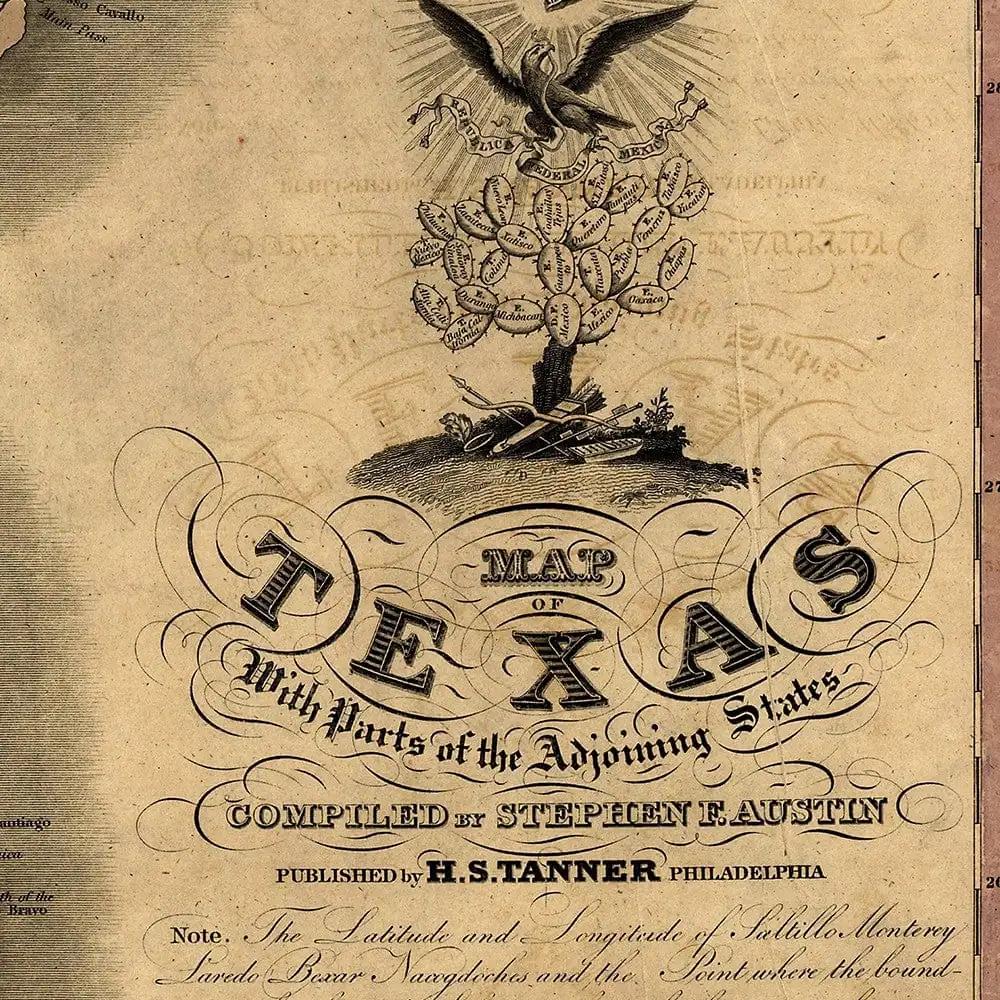 20" X 24" Texas And Surroundings C1837 Vintage Map Poster Wall Art - Homeroots - Flyclothing LLC