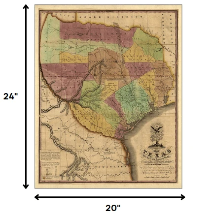 20" X 24" Texas And Surroundings C1837 Vintage Map Poster Wall Art - Homeroots - Flyclothing LLC