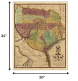 20" X 24" Texas And Surroundings C1837 Vintage Map Poster Wall Art - Homeroots - Flyclothing LLC
