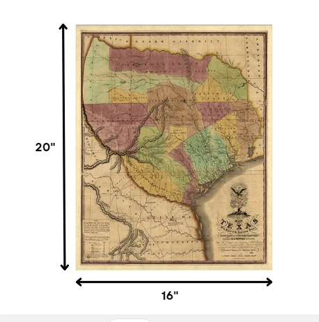 16" X 20" Texas And Surroundings C1837 Vintage Map Poster Wall Art - Homeroots - Flyclothing LLC