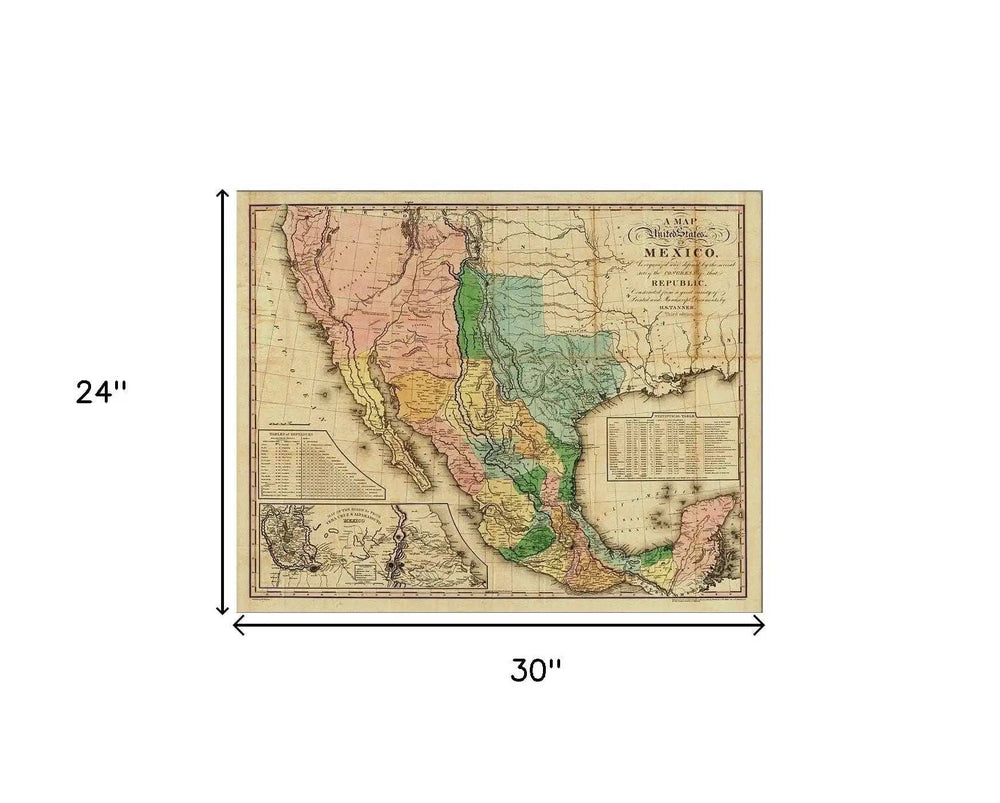Vintage 1846 Map Of Mexico Unframed Print Wall Art - Homeroots - Flyclothing LLC