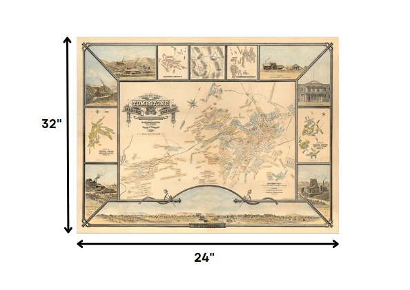 24" X 32" Map Of Tombstone Mining District Vintage Travel Poster Wall Art - Homeroots - Flyclothing LLC