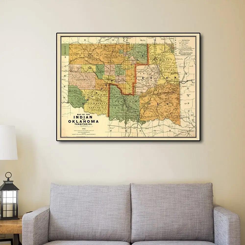 24" X 32" Map Of Indian And Oklahoma Territories Vintage Poster Wall Art - Homeroots - Flyclothing LLC