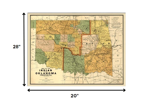 20" X 28" Map Of Indian And Oklahoma Territories Vintage Poster Wall Art - Homeroots - Flyclothing LLC