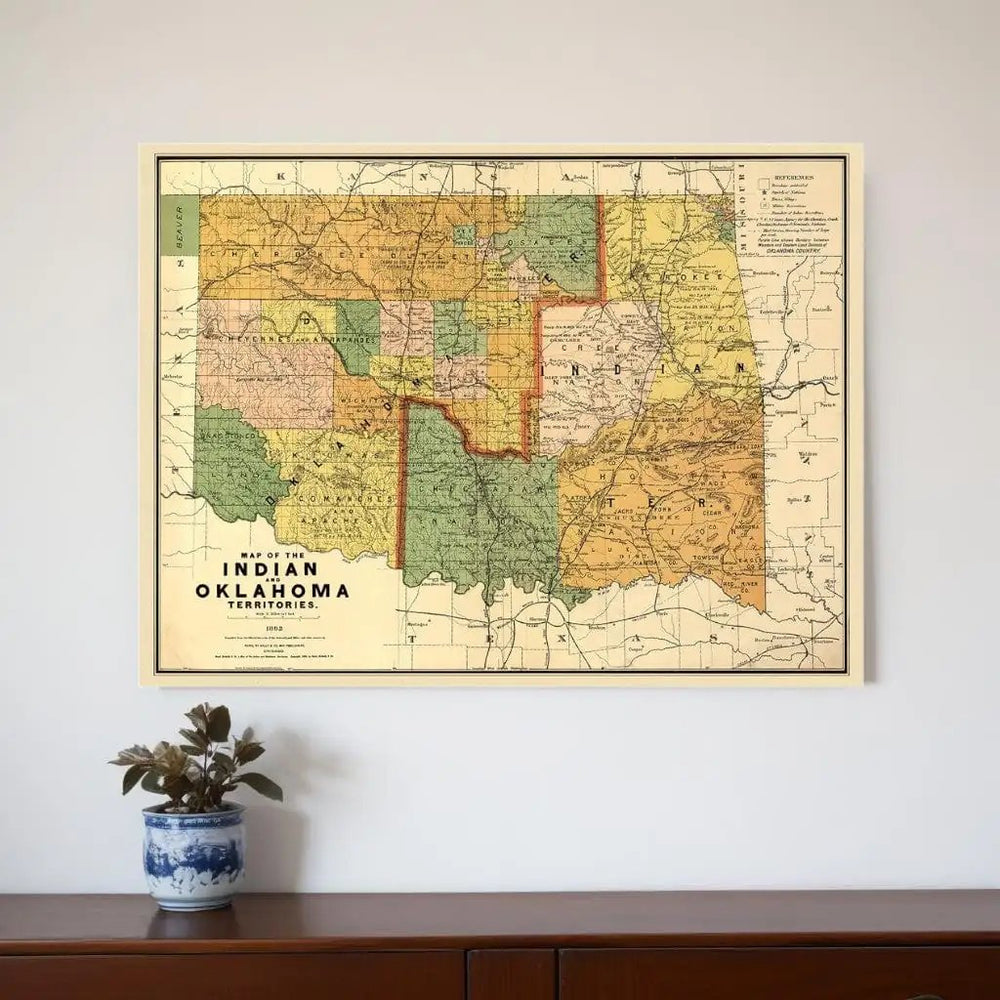 20" X 28" Map Of Indian And Oklahoma Territories Vintage Poster Wall Art - Homeroots - Flyclothing LLC