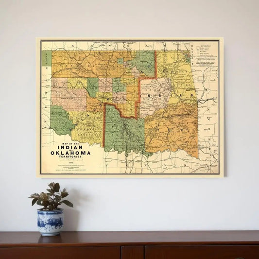 20" X 28" Map Of Indian And Oklahoma Territories Vintage Poster Wall Art - Homeroots