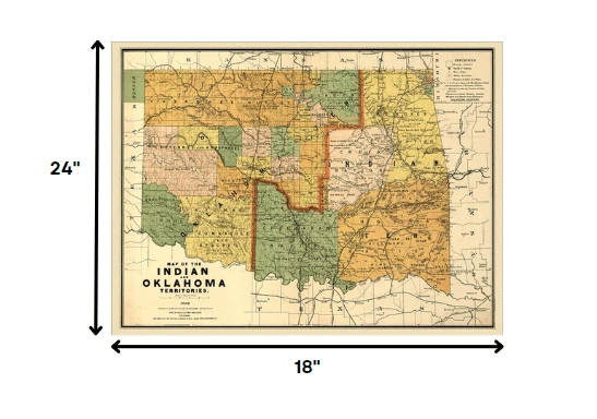 18" X 24" Map Of Indian And Oklahoma Territories Vintage Poster Wall Art - Homeroots - Flyclothing LLC