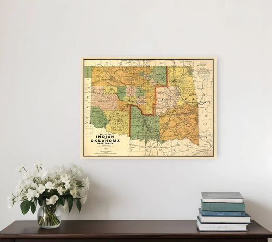 18" X 24" Map Of Indian And Oklahoma Territories Vintage Poster Wall Art - Homeroots