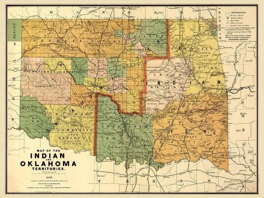 18" X 24" Map Of Indian And Oklahoma Territories Vintage Poster Wall Art - Homeroots - Flyclothing LLC