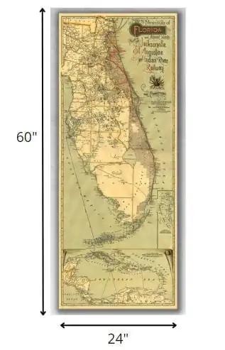 24" X 60" Map Of Jacksonville Florida Vintage Poster Wall Art - Homeroots - Flyclothing LLC