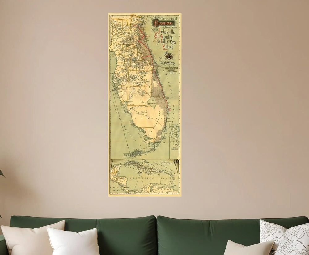 24" X 60" Map Of Jacksonville Florida Vintage Poster Wall Art - Homeroots - Flyclothing LLC