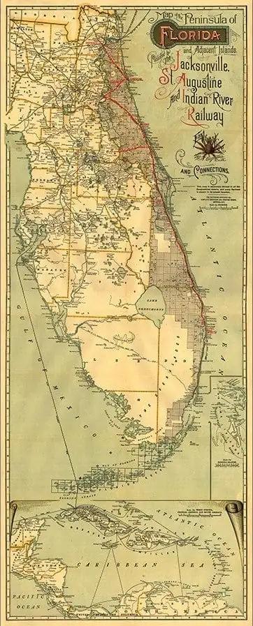24" X 60" Map Of Jacksonville Florida Vintage Poster Wall Art - Homeroots - Flyclothing LLC