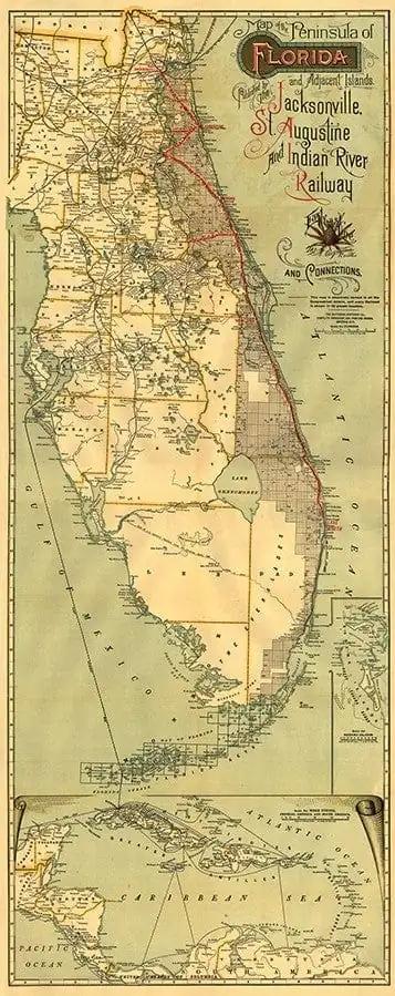 16" X 36" Map Of Jacksonville Florida Vintage Poster Wall Art - Homeroots - Flyclothing LLC