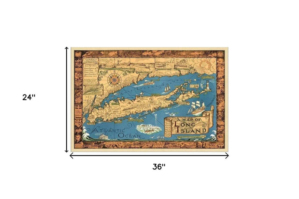 Vintage 1933 Map Of Long Island Unframed Print Wall Art - Homeroots - Flyclothing LLC