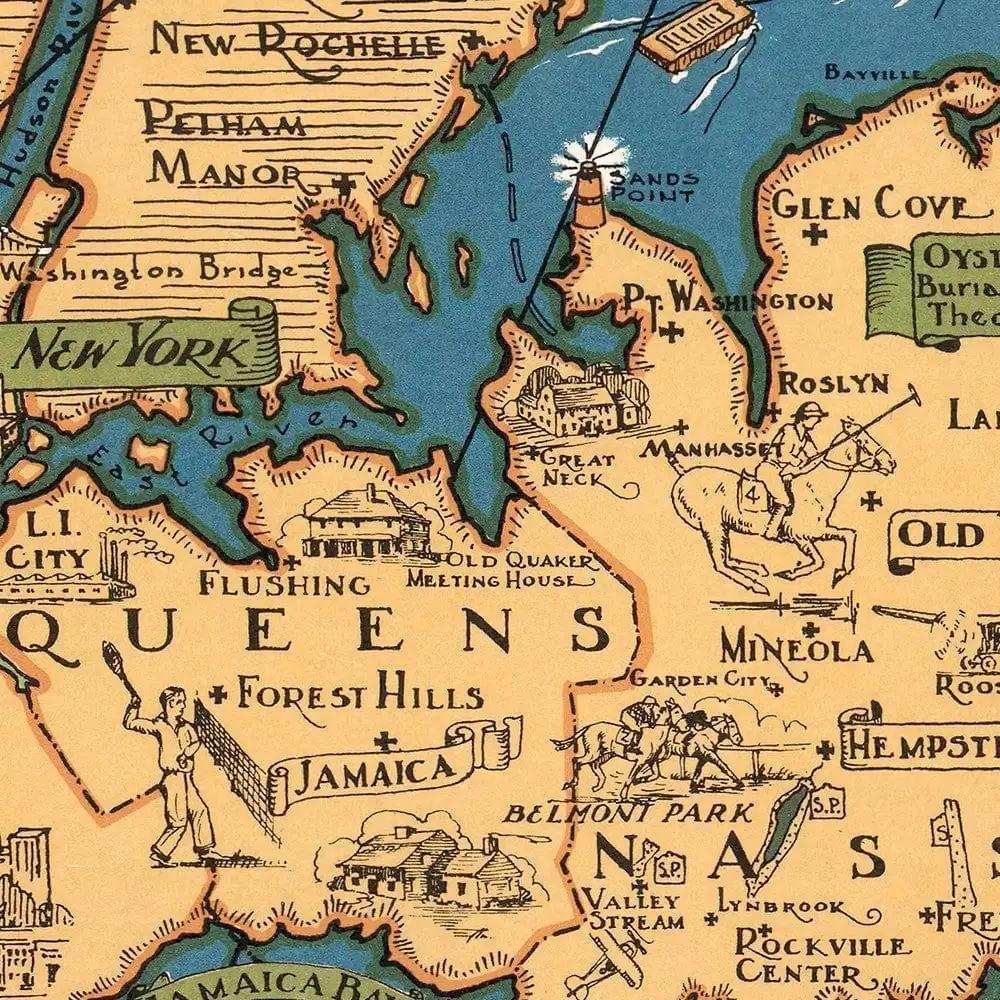 Vintage 1933 Map Of Long Island Unframed Print Wall Art - Homeroots - Flyclothing LLC