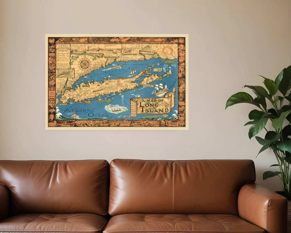 Vintage 1933 Map Of Long Island Unframed Print Wall Art - Homeroots - Flyclothing LLC