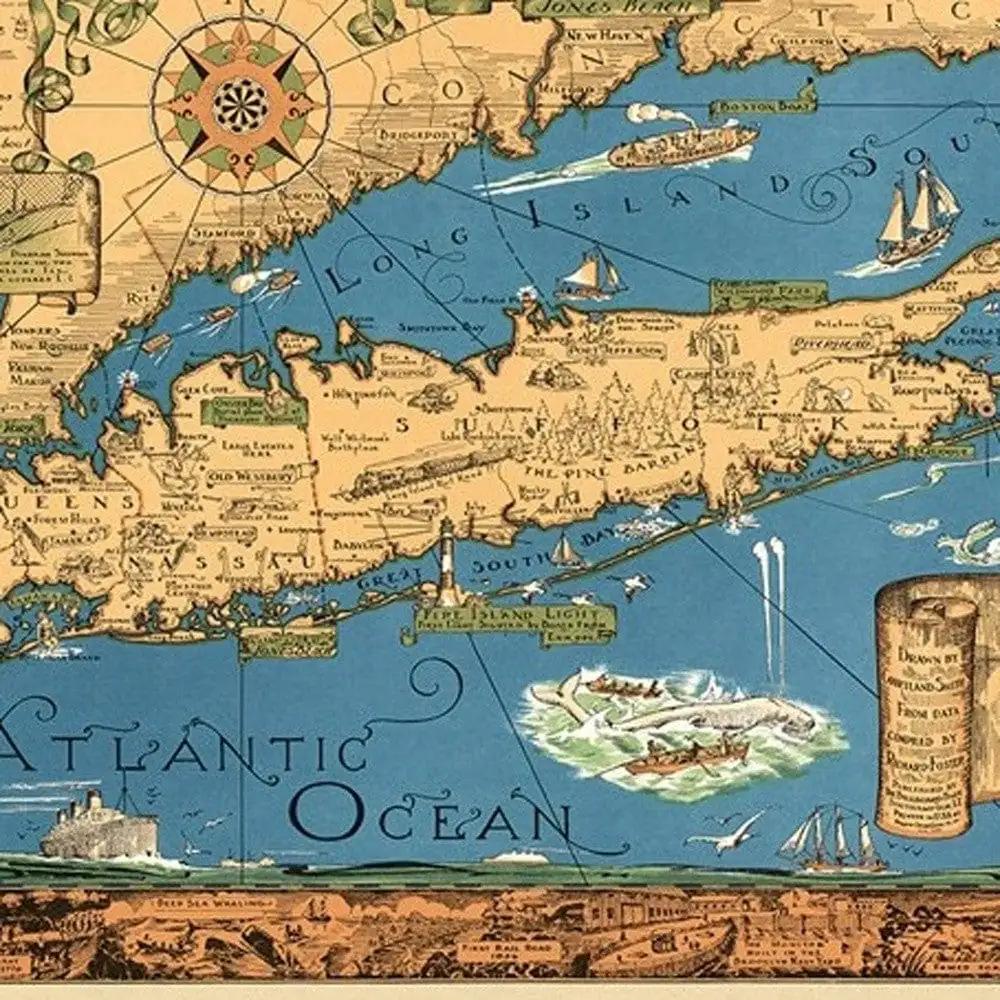 20" X 30" Vintage 1933 Map Of Long Island Wall Art - Homeroots - Flyclothing LLC