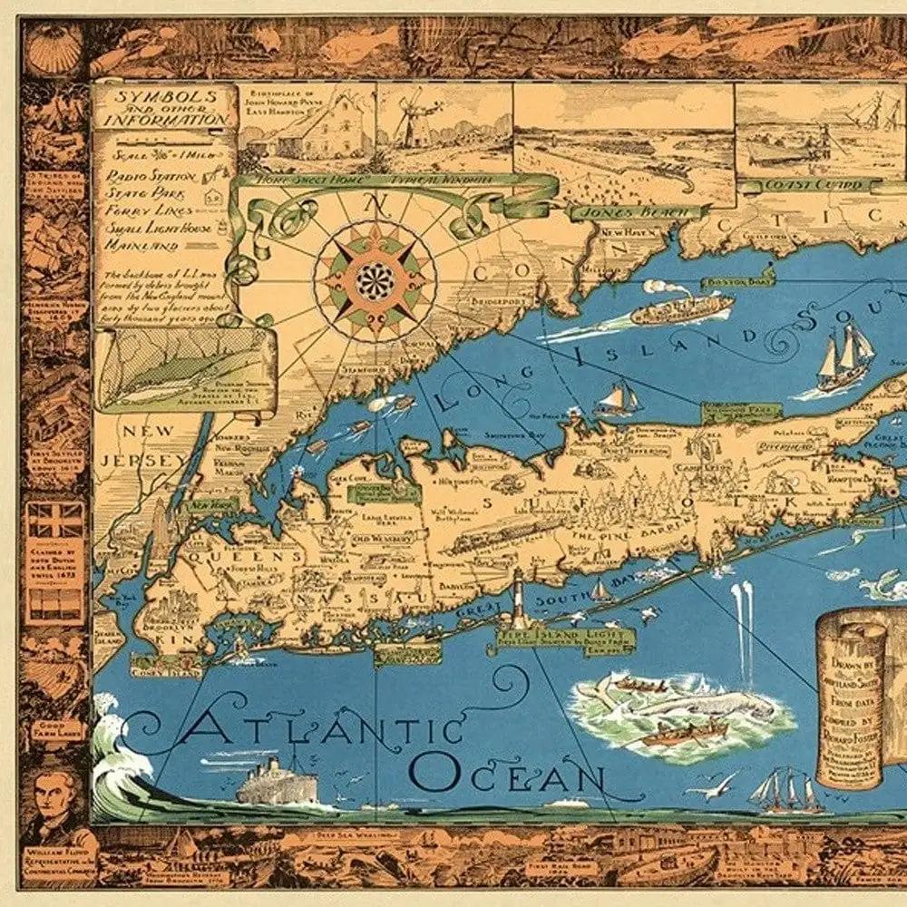 20" X 30" Vintage 1933 Map Of Long Island Wall Art - Homeroots - Flyclothing LLC