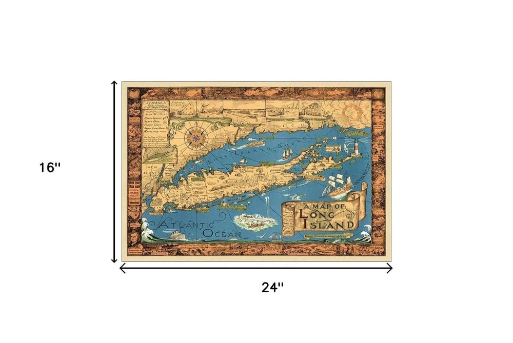 16" x 24" Vintage 1933 Map of Long Island Wall Art - Homeroots - Flyclothing LLC