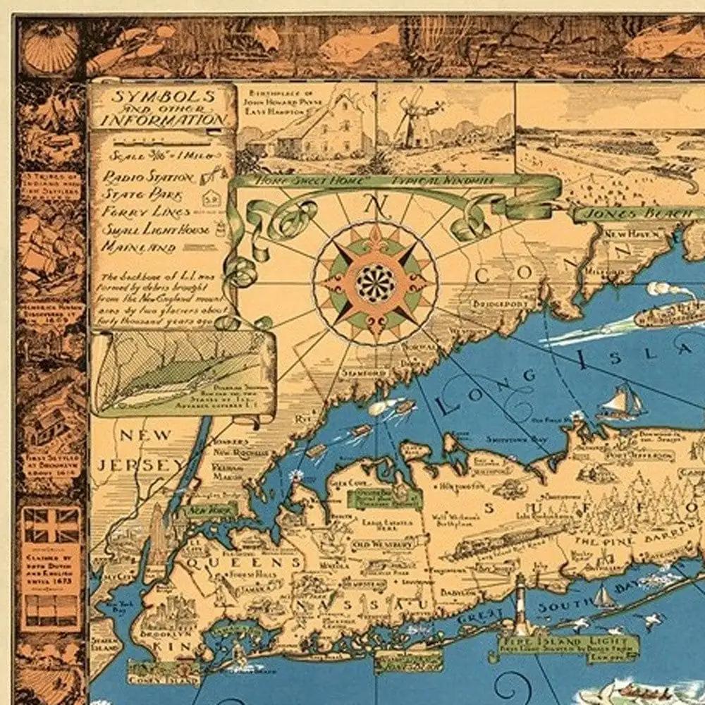 16" x 24" Vintage 1933 Map of Long Island Wall Art - Homeroots - Flyclothing LLC