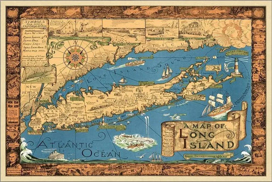 16" x 24" Vintage 1933 Map of Long Island Wall Art - Homeroots