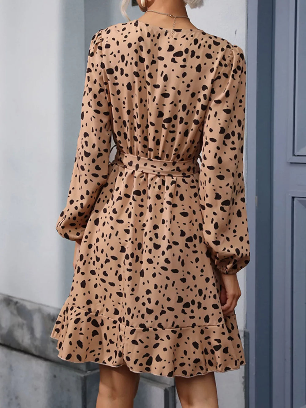 Leopard Surplice Wrap Mini Dress - Trendsi - Flyclothing LLC