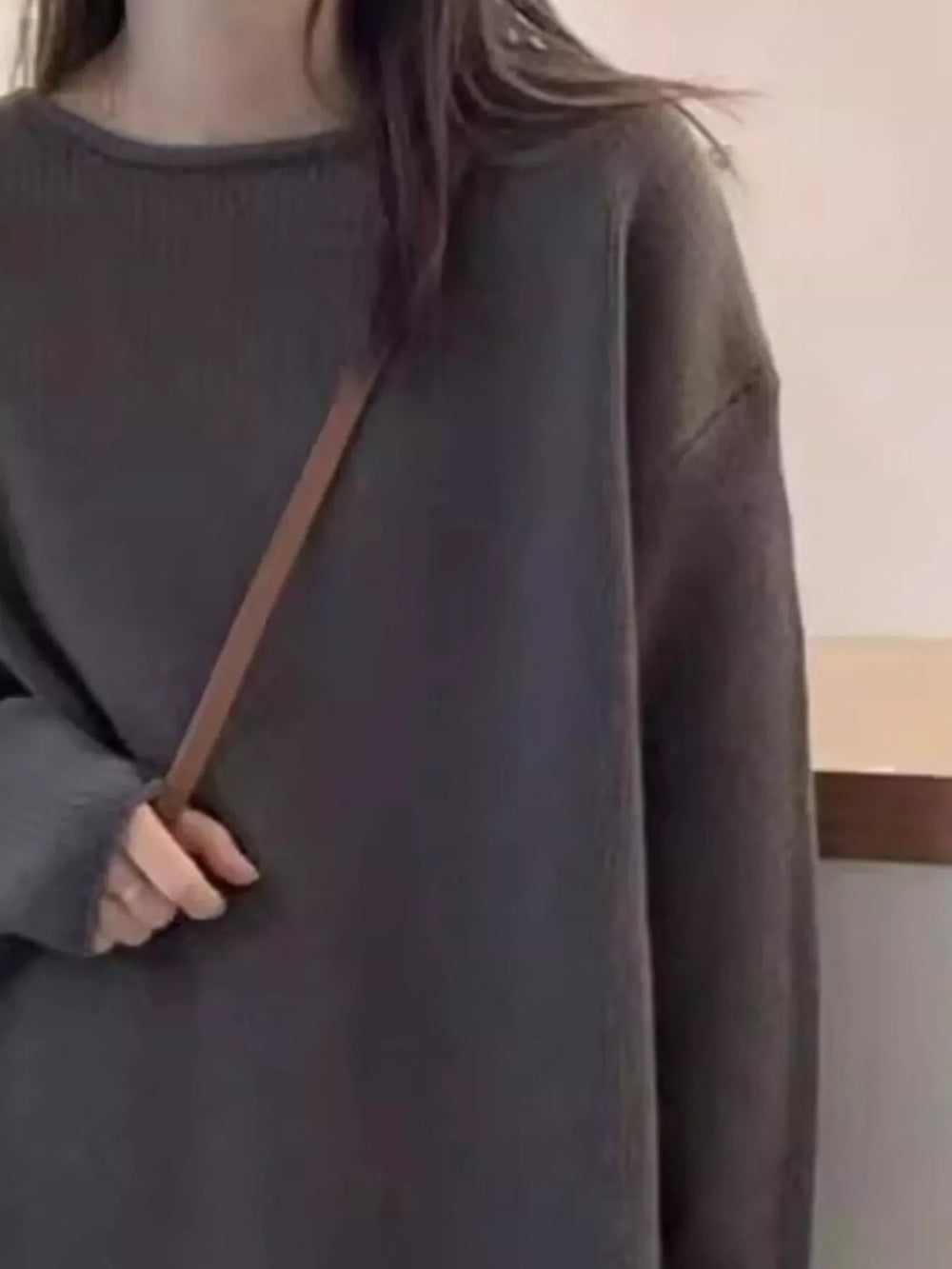 Round Neck Dropped Shoulder Sweater - Trendsi - Flyclothing LLC