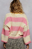POL Contrast Striped Round Neck Sweater with Textured Cable Knit Pattern - Trendsi - Flyclothing LLC