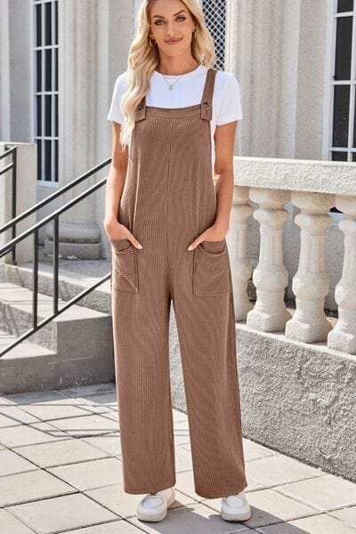 Lovelet Square Neck Wide Strap Overalls with Pockets - Trendsi - Flyclothing LLC