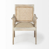28" Cream And Natural Fabric Distressed Arm Chair - Homeroots