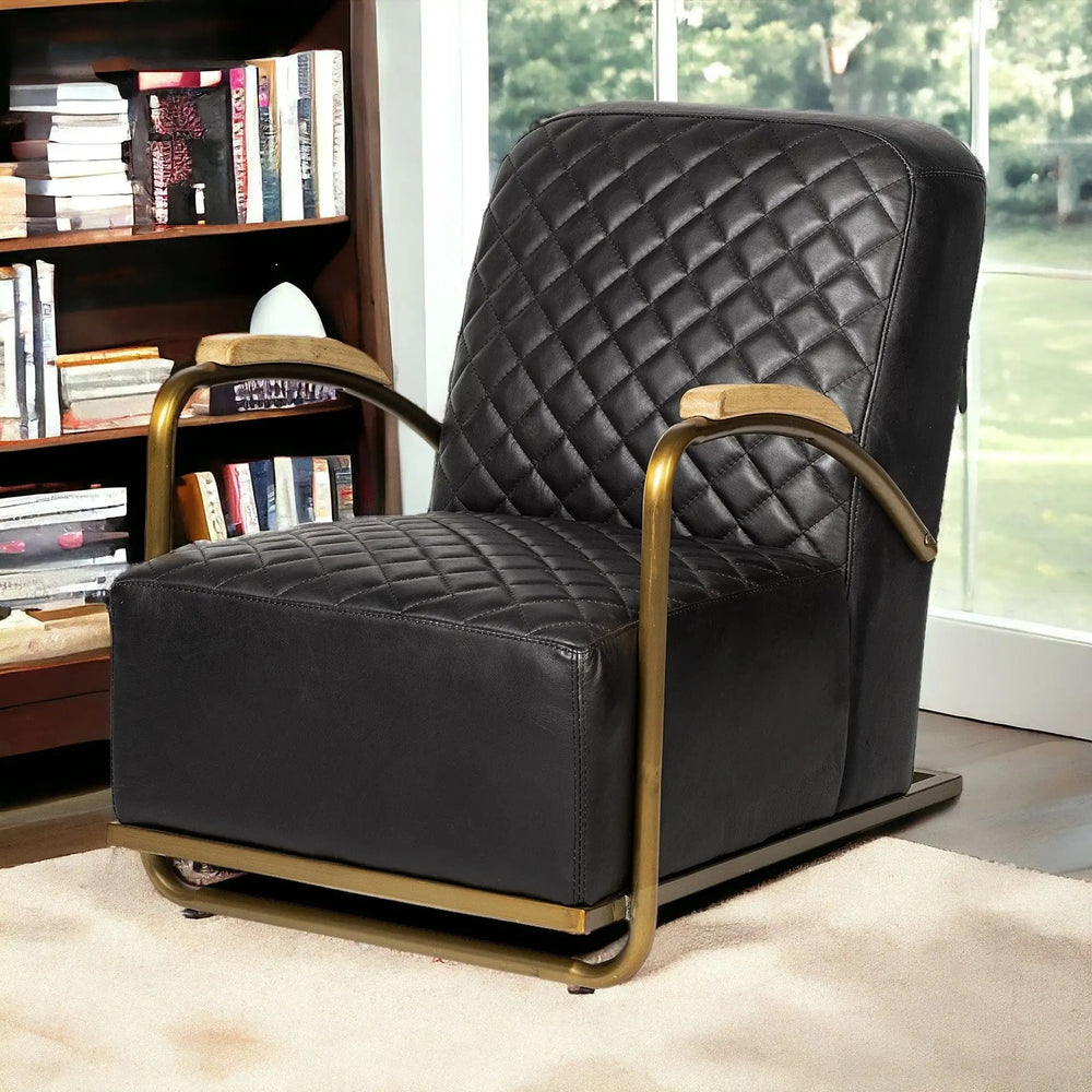 36" Black And Gold Leather Lounge Chair - Homeroots