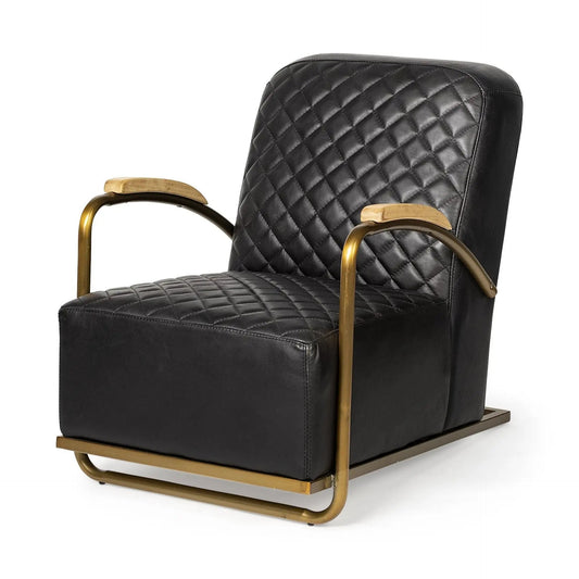 36" Black And Gold Leather Lounge Chair - Homeroots